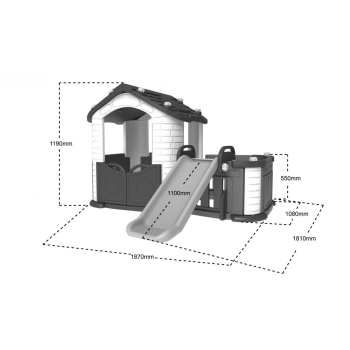 Domek ogrodowy 3w1 dla dzieci Czerwony + Zjeżdżalnia + Ogródek z płotkiem